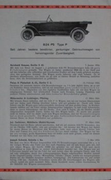 Brennabor Motorwagen Modellprogramm 1924 "Das richtige Urteil" Automobilprospekt (8059)